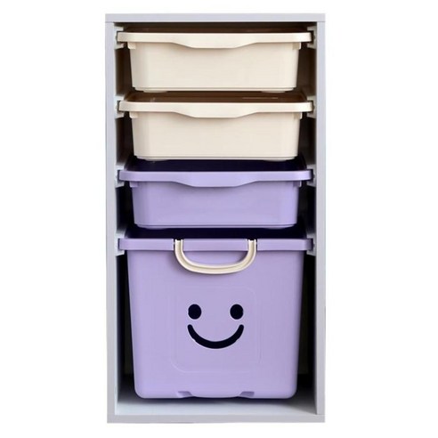보노하우스 레브 해피수납장 4단 싱글 화이트프레임, 아이보리 + 바이올렛