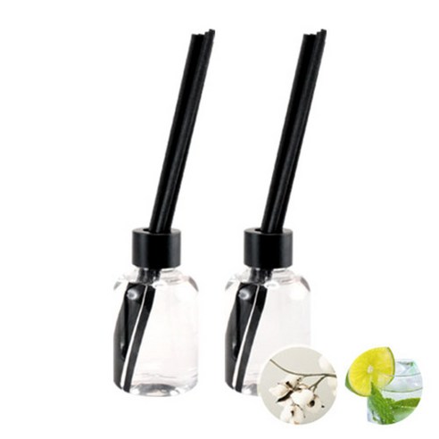 더아로마샵 디퓨져 리필액 100ml x 2p + 블랙 섬유스틱 10p + 블랙캡 2p, 화이트코튼, 라임바질