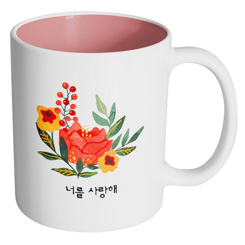 핸드팩토리 빅 플라워 너를 사랑해 머그컵, 내부 파스텔 핑크, 1개