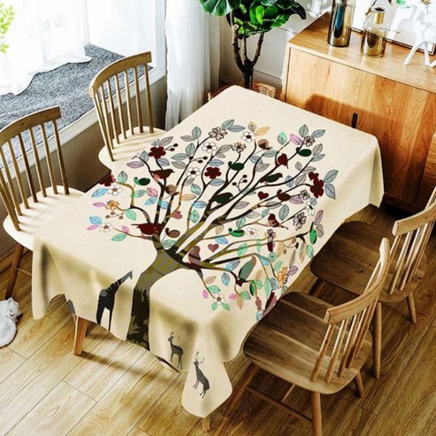 아울리빙 일러스트 감성디자인 식탁보, G, 140 x 140 cm