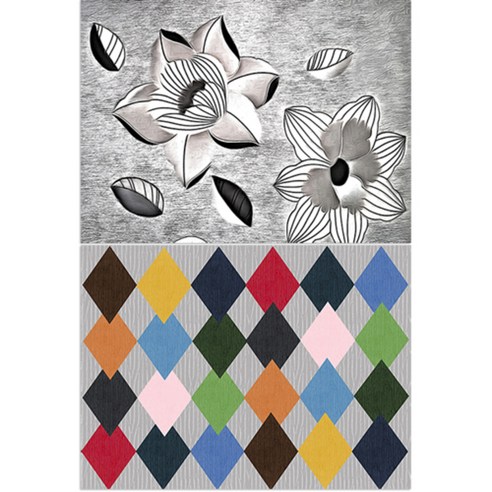 로엠디자인 실리콘 식탁매트 블랙플라워 + 다이아몬드패턴, 혼합 색상, 385 x 285 mm