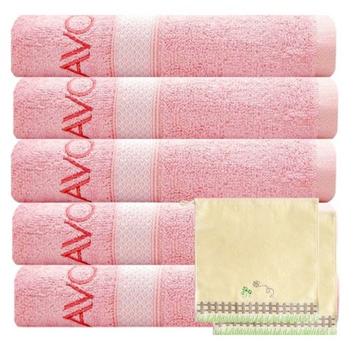 송월타월 샤보렌 가든파티 수건 5p + 포모스 허니펜스 고리 핸드타월 노랑 2p, 분홍, 1세트