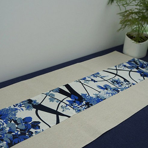 아리코 25 kitchen 동양 린넨 테이블 러너, C(푸른 꽃 나무), 30 x 120 cm