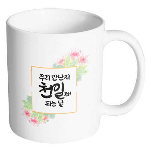 핸드팩토리 오렌지플라워프레임 우리 만난지 천일째 되는 날 머그컵, 내부 화이트, 1개