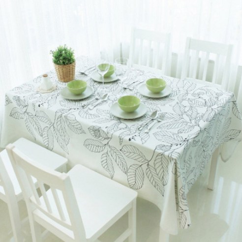 이코디 빅 리프패턴 스케치 테이블 보, 화이트, 90 x 90 cm