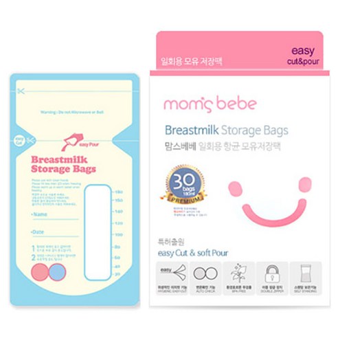 맘스베베 프리미엄 일회용 항균 모유저장팩 180ml, 30개입, 1개