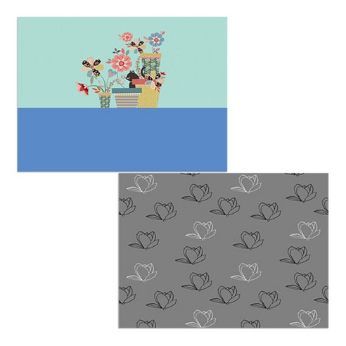 벨라 실리콘 식탁매트 목련3 그레이 + 꽃속고양이, 1, 385 x 285 mm