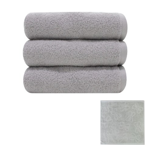 송월타월 노블레스 수건 150g x 3p + 리본 핸드타올, 연회색, 1세트