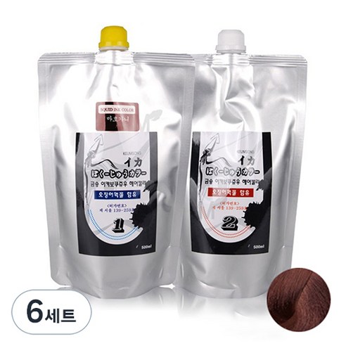 뉴겐 금송 이카 보쿠쥬우 오징어먹물 염색제 1제 500ml + 2제 500ml, 마호가니, 6세트