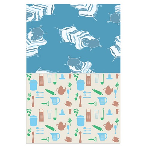 로엠디자인 실리콘 식탁매트 깃털 민트 + 조리기구, 혼합 색상, 385 x 285 mm