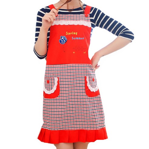 이코디 시즌 프릴 앞치마, 레드, 1개