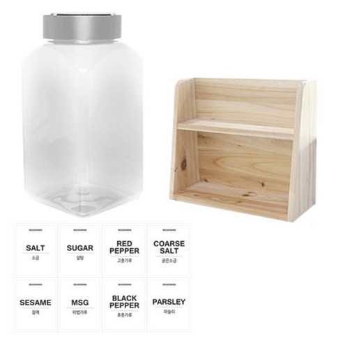 병도매닷컴 투명사각PET 양념통세트, 1세트, 투명사각PET양념통 200ml x 8p + 금속실버캡 8p + 라벨스티커 8p + 오픈 2단 선반