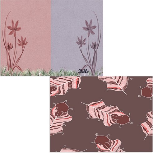 벨라 실리콘 식탁매트 깃털 보라 + 꽃, 5, 385 x 285 mm
