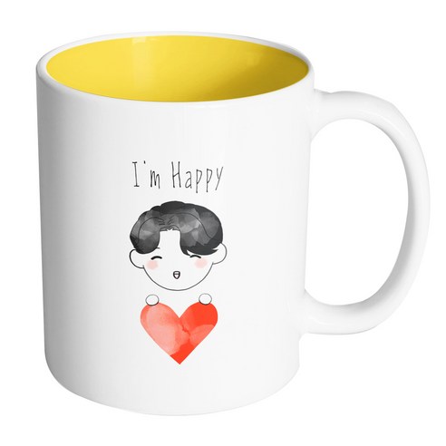 핸드팩토리 하트피켓보이 아이엠 해피 머그컵, 내부 옐로우, 1개