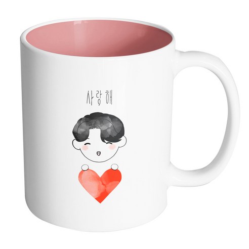 핸드팩토리 하트피켓보이 사랑해 머그컵, 내부 파스텔 핑크, 1개