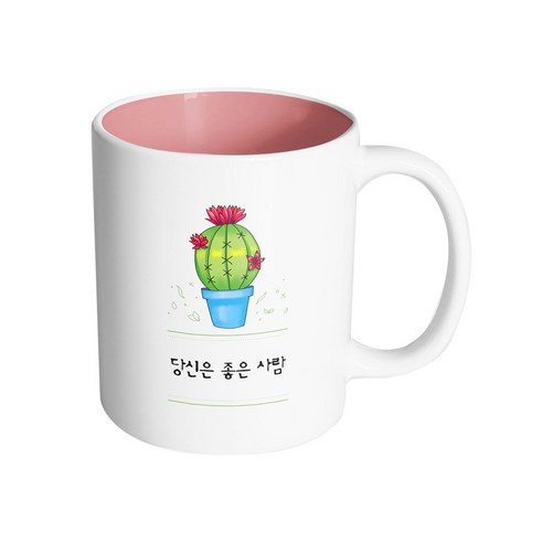 핸드팩토리 레드플라워선인장 당신은 좋은 사람 머그컵, 내부 파스텔 핑크, 1개