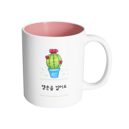 핸드팩토리 레드플라워선인장 행운을 빌어요 머그컵, 내부 파스텔 핑크, 1개