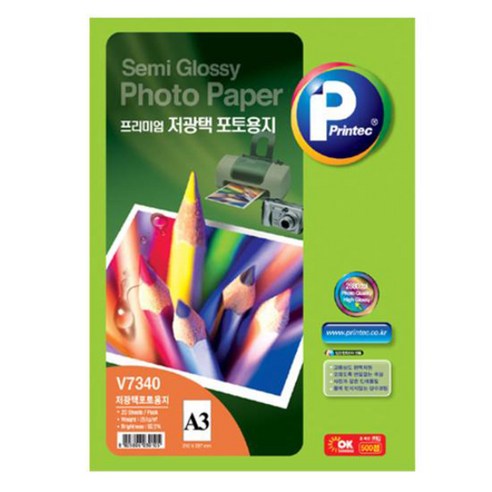 프린텍 프리미엄 저광택 포토용지 251g V7340, A3, 20개입