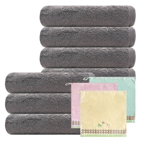 송월타월 헤비무지 190g x 7p + 포모스 허니펜스 핸드타올 고리 랜덤 발송 3p, 회색, 1세트