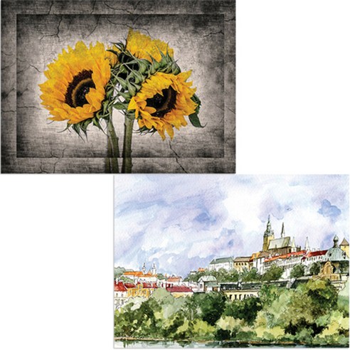 벨라 실리콘 식탁매트 도시풍경1 세트, 도시풍경1, 해바라기2, 385 x 285 mm