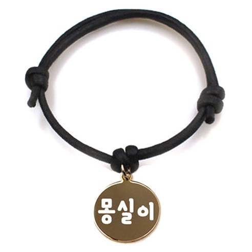 펫츠룩 굿모닝 블랙 반려동물 목걸이 S + 메탈 원형 팬던트 S, 골드(몽실이), 1개