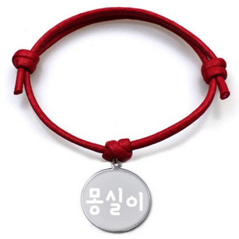 펫츠룩 굿모닝 레드 반려견 목걸이 M + 메탈원형 팬던트 S, 실버(몽실이), 1개