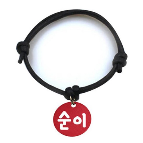 펫츠룩 굿모닝 블랙 반려동물 목걸이 M + 알미늄원형 팬던트 M, 레드(순이), 1개
