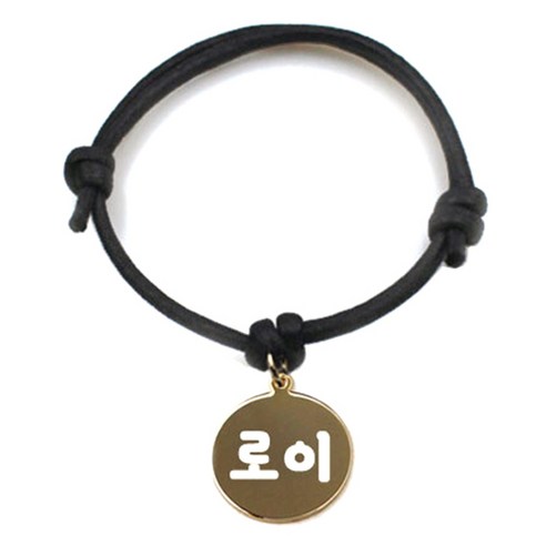 펫츠룩 굿모닝 블랙 반려동물 목걸이 M + 메탈원형 팬던트 S, 골드(로이), 1개