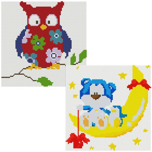 헬로페인팅 보석십자수 20x20 나무틀 꽃부엉이 2p 세트, 꽃부엉이, 달위의곰돌이, 1세트