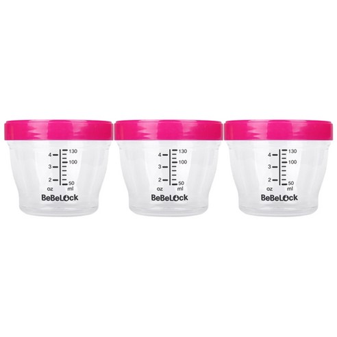 베베락 프리미엄 트라이탄 이유식 밀폐용기 눈금형 130ml, 핑크, 3개