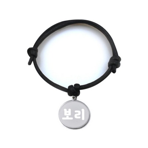 펫츠룩 굿모닝 블랙 반려동물 목걸이 M + 메탈 원형 팬던트 S, 실버(보리), 1개