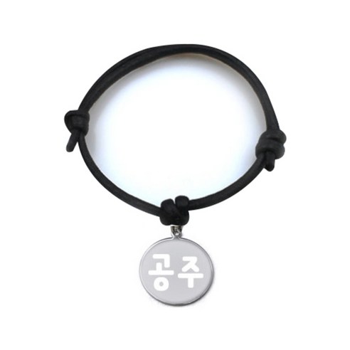 펫츠룩 굿모닝 블랙 반려동물 목걸이 M + 메탈 원형 팬던트 S, 실버(공주), 1개