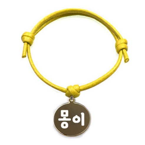 펫츠룩 굿모닝 옐로 반려동물 목걸이 M + 메탈 원형 팬던트 S, 골드(몽이), 1개