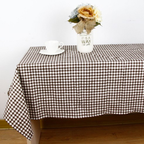 이코디 미니멀 커피 체크 테이블 보, 브라운, 140 x 200 cm