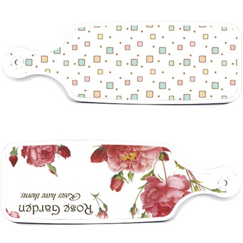 로엠디자인 서빙 도마 보드 2p Rose Garden 세트, Rose Garden, Happy 사각 패턴, 1세트
