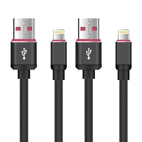 칼론 에코가죽 USB Lightning 8Pin 퀵차지 고속 충전 케이블 KC-IP01, KC-IP01(블랙), 2개입