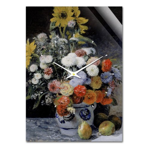 더윤 레티나 명화 벽시계 르누아르 질그릇 항아리 속의 꽃들 30 x 42 cm, 혼합 색상