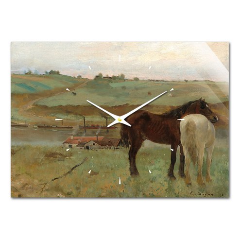 더윤 레티나 명화 벽시계 42 x 30 cm, 드가 목초지의 말들