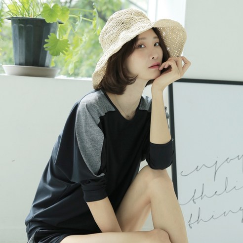 릿핏 여성용 가오리 래쉬가드 상의 LT0003, 블랙 + 그레이