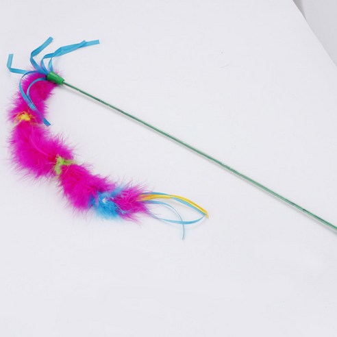 DrMini 고양이 깃털 리본 막대 스틱 장난감 49cm, 로즈, 2개입