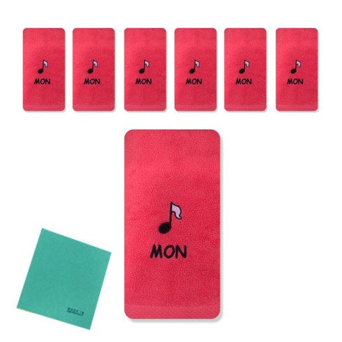 송월타올 큐티데일리 요일수건 7p + 독일행주 랜덤 발송, 월요일(빨강), 1세트