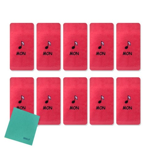 송월타올 큐티데일리 요일수건 10p + 독일행주 랜덤 발송, 월요일(빨강), 1세트