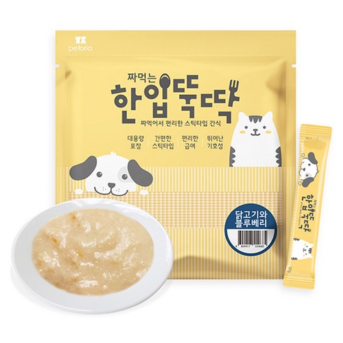 한입뚝딱 짜먹는 강아지 스틱타입 간식 12g, 닭고기 + 블루베리 혼합맛, 70개