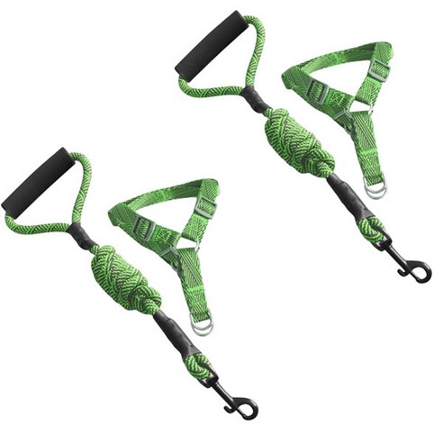 블럭마트 강아지 로프 목줄 + 하네스 세트 M, 그린, 2세트