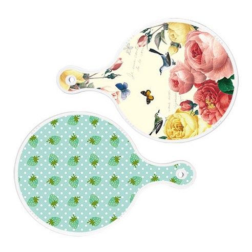 로엠디자인 서빙 원형 보드 도마 PrettyRoses 2p 세트, PrettyRoses, 옥색딸기, 1세트