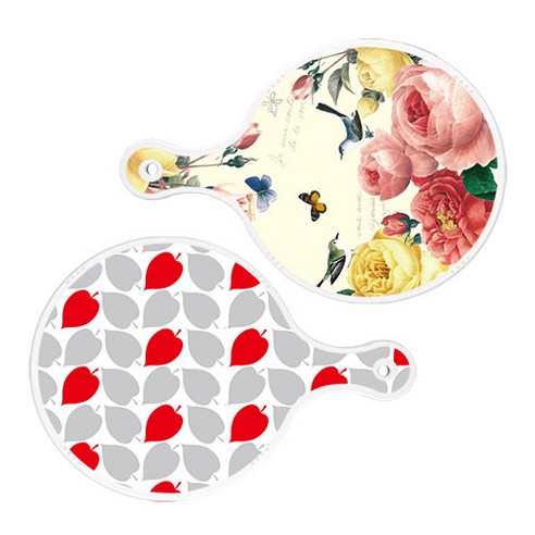 로엠디자인 서빙 원형 보드 도마 PrettyRoses 2p 세트, PrettyRoses, 레드그린낙옆, 1세트