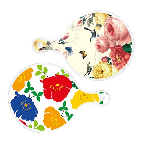 로엠디자인 서빙 원형 보드 도마 PrettyRoses 2p 세트, PrettyRoses, 국화블루화이트, 1세트