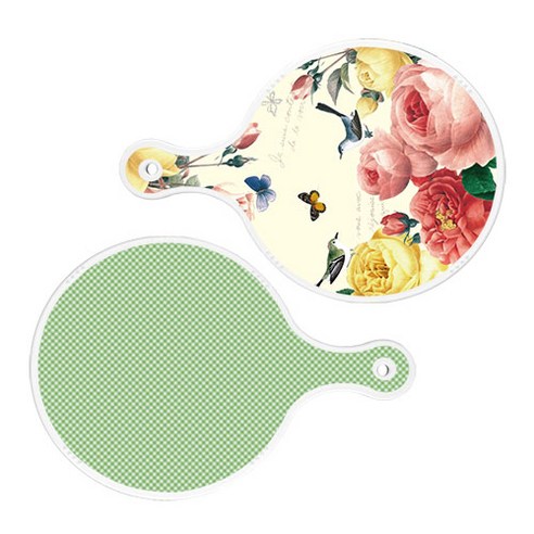 로엠디자인 서빙 원형 보드 도마 PrettyRoses 2p 세트, PrettyRoses, 초록색체크, 1세트