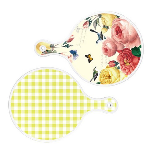 로엠디자인 서빙 원형 보드 도마 PrettyRoses 2p 세트, PrettyRoses, 체크파스텔연두, 1세트