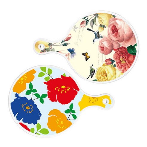 로엠디자인 서빙 원형 보드 도마 PrettyRoses 2p 세트, PrettyRoses, 국화블루옥색, 1세트